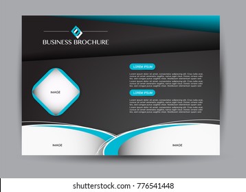 Landscape wide flyer template. Billboard banner abstract background design. Business, education, presentation, advertisement concept. Black and blue color. Vector illustration.