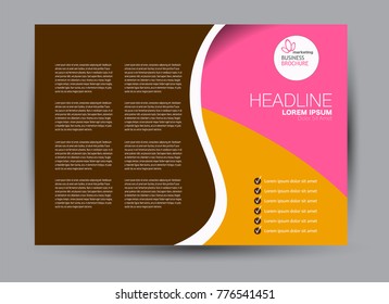 Landscape wide flyer template. Billboard banner abstract background design. Business, education, presentation, advertisement concept. Pink, orange, and brown color. Vector illustration.