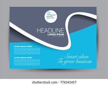 Landscape wide flyer template. Billboard banner abstract background design. Business, education, presentation, advertisement concept. Blue color. Vector illustration.