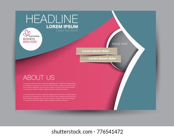 Landscape wide flyer template. Billboard banner abstract background design. Business, education, presentation, advertisement concept. Pink and green color. Vector illustration.