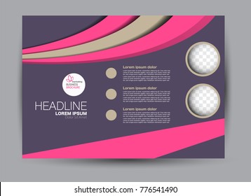 Landscape wide flyer template. Billboard banner abstract background design. Business, education, presentation, advertisement concept. Purple and pink color. Vector illustration.
