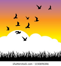 landscape with wild birds
