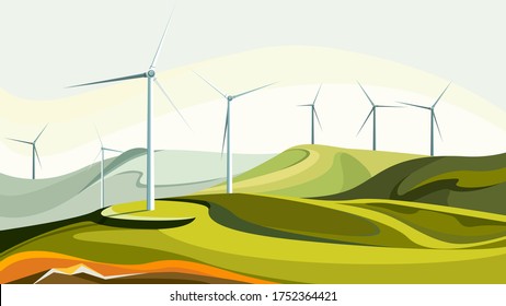 Landscape with wind farms. Alternative energy.