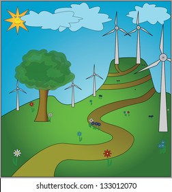 Landscape with wind turbines