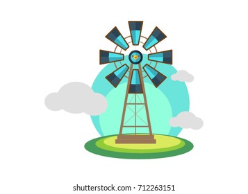Landscape with windmill turbine structure over white background