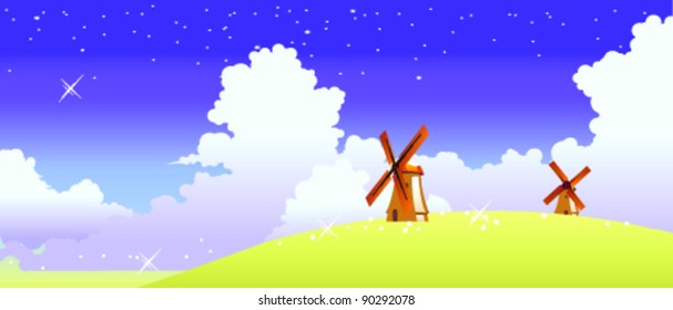 Landscape with windmills