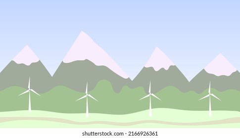 Landscape with windmills. Wind power generator.