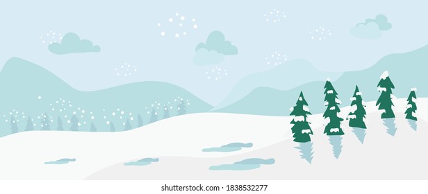 Landscape Winter background vector.  New year and Christmas vector illustrations design for wallpaper, wall arts, Cover,Winter design for advertising and banners.