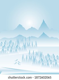 landscape winter cloudy mountins trees nature image vector illustration