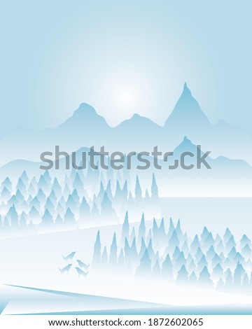 landscape winter cloudy mountins trees nature image vector illustration