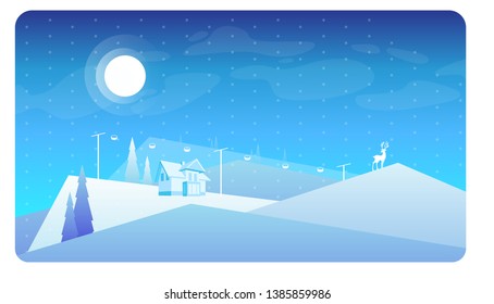 Landscape with winter house and deer. Vector banners set with landscape illustration.