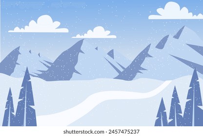 Landscape. Winter. Mountains Snow. Flat illustration. Background. Beautiful winter landscape.