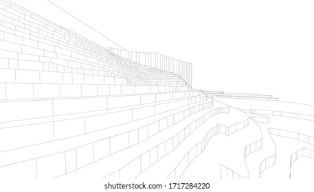 
Landscape in wire perspective, 3d rendering, architectural form