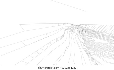 
Paisaje en perspectiva alambrada, 3d renderizado, forma arquitectónica