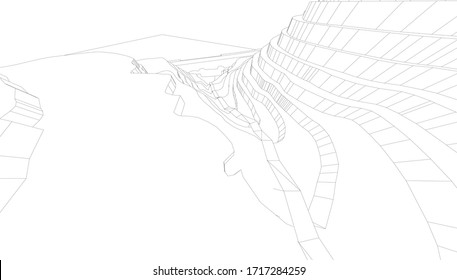 
Landscape in wire perspective, 3d rendering, architectural form