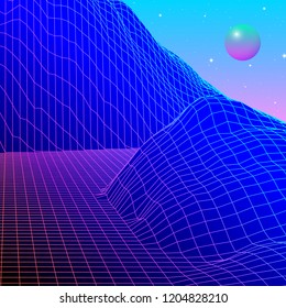 Landscape Wireframe Grid 80s Styled Retro Stock Vector (Royalty Free ...