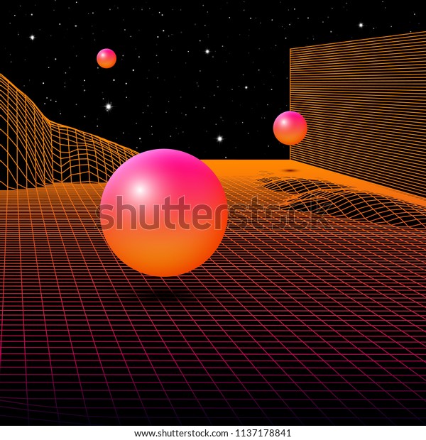 Landscape Wireframe Grid 80s Styled Retro : image vectorielle de stock ...