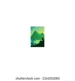 ilustración de fondo de paisaje y lobo en una noche soleada