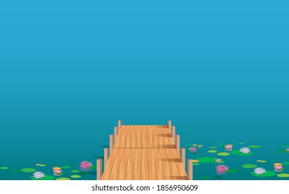 landscape of wooden bridge on the lotus swamp in daytime