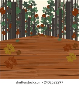 A landscape with wooden bridges and trees stretching out into a long walkway.