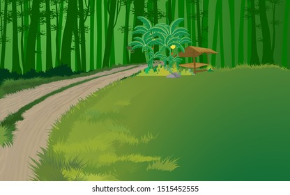 landscape of wooden cottage in the jungle