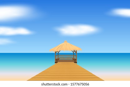 landscape of wooden gazebo at the beach