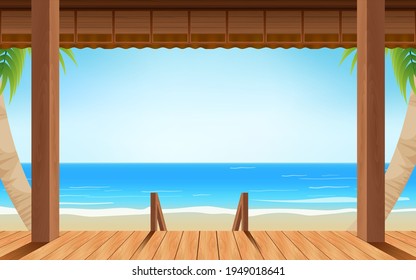 landscape of wooden house on the beach in summer