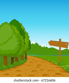 The landscape with wooden travelling pointer