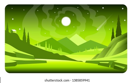Landscape with woodland and mountain home. Vector banners set with landscape illustration.