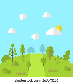 Landscape woods valley hill forest land scene view background -  vector