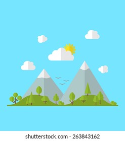 Landscape woods valley hill forest land scene view background -  vector