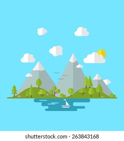 Landscape woods valley hill forest land scene view background -  vector