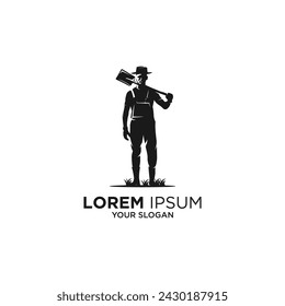 landscape worker silhouette logo vector