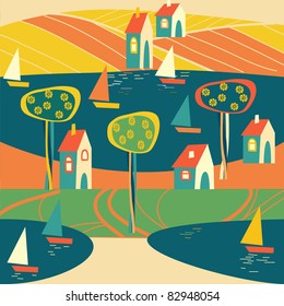 landscape with yachts