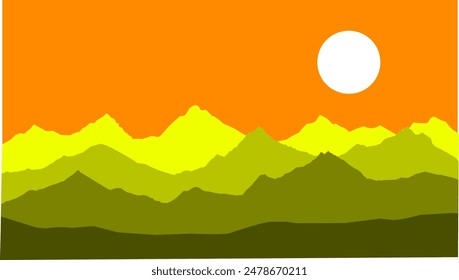 landscape with yellow mountains and moon vector illustration 