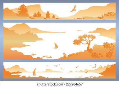 Landscape with yellow mountains,birds and