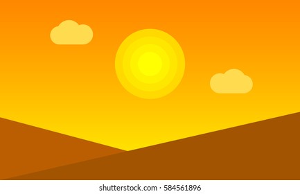Landscape,background.Flat style(morning,orange,sun,front,mountains)