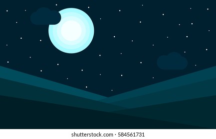 Landscape,background.Flat style(night,stars,moon,side)