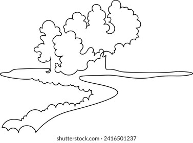 Landscaped park with paths and trees. A place to relax in nature. Continuous line drawing. Vector illustration. autumn