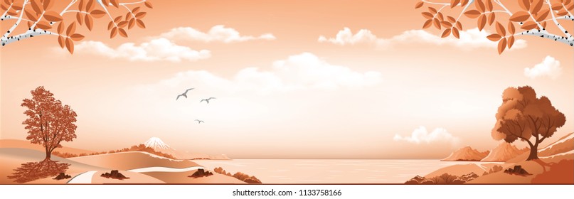 Landscape-panoramic view of the Bay from the hill. In red. Vector illustration