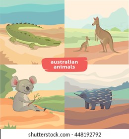 landscapes with australian animals vector isolated collection