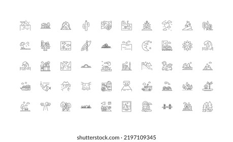 Landscapes concept illustration, linear icons, line signs set, vector collection