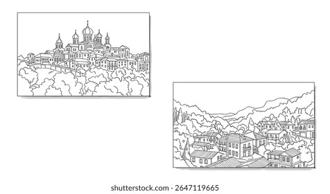 Landscapes Displaying Various Architectural Styles and Natural Features for Visual Communication Purposes