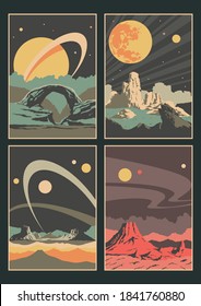 Landscapes, Extraterrestrial Outdoor Illustrations, Unknown Planets, Mountains, Rocks