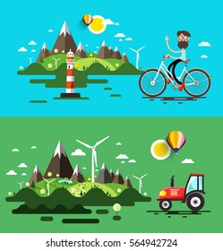Landscapes Flat Design Vector Set