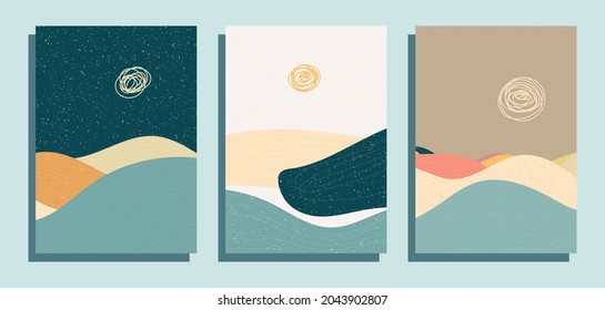 landscapes with hill vector illustration set