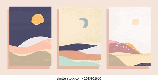 Landschaften mit Hügel-Vektorgrafik-Set
