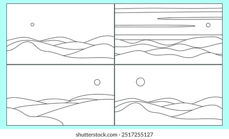 landscapes with hills  coloring pages vector background set 