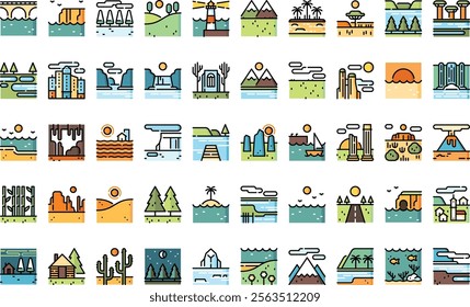 Landscapes icons High-Quality Vector Icons Collection with Editable Stroke. Ideal for Professional and Creative Projects.