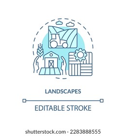 Landscapes turquoise concept icon. Biodiversity care. Agriculture policy objective abstract idea thin line illustration. Isolated outline drawing. Editable stroke. Arial, Myriad Pro-Bold fonts used